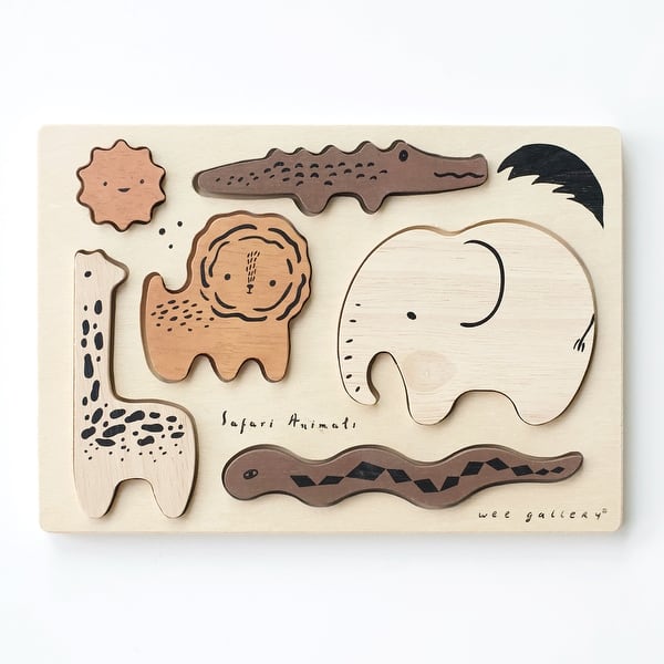 slide 2 of 5, Wee Gallery Wooden Tray Puzzle - Safari Animals