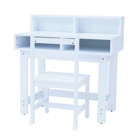Fantasy Fields - Kids Wooden Desk & Chairs Set with Storage - White - 32"W x 17.5"L x 25.5"H