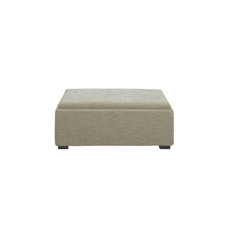 NADAAL STUDIOS Mirelda Ottoman, Flip-Top Upholstered Storage with Walnut-Look Tray Surface, Flecked Oat - Washed Green
