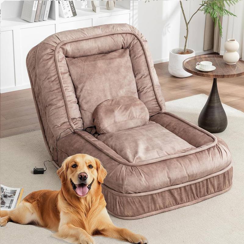 70" Adjustable Bean Bag Sofa Bed for Humans & Pets with Massage Pillow & 2 Soft Pillows , Velvet Waterproof Cover