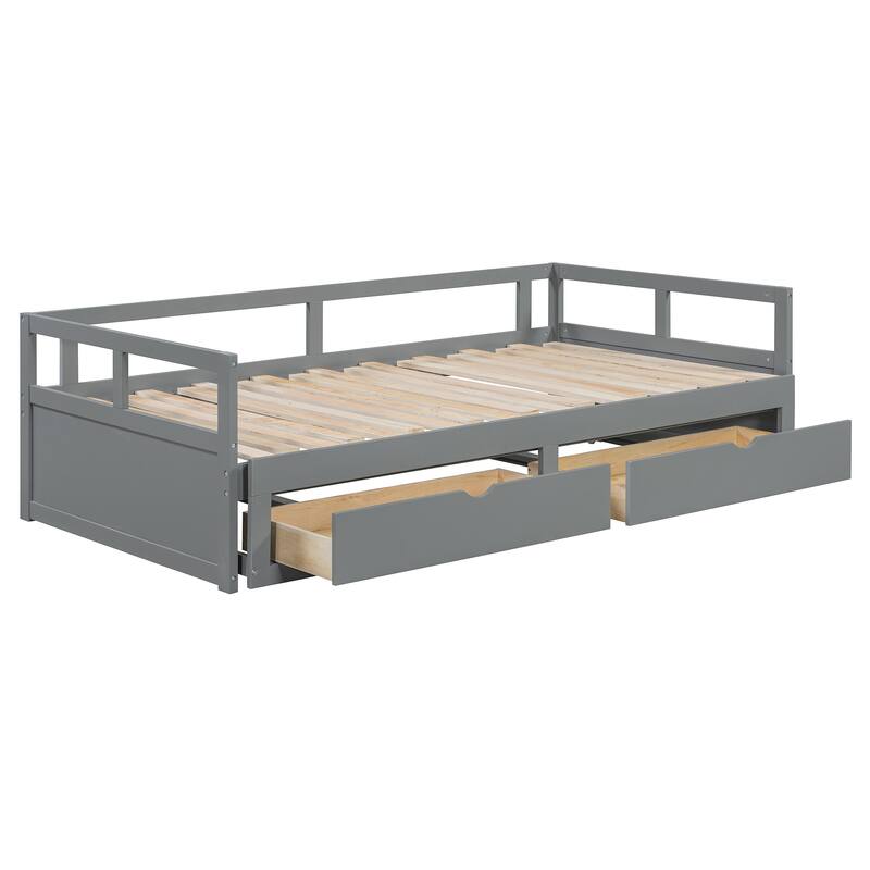 Roomfitters Twin Extending Daybed with Trundle and 2 Storage Drawers, Expands to King Size