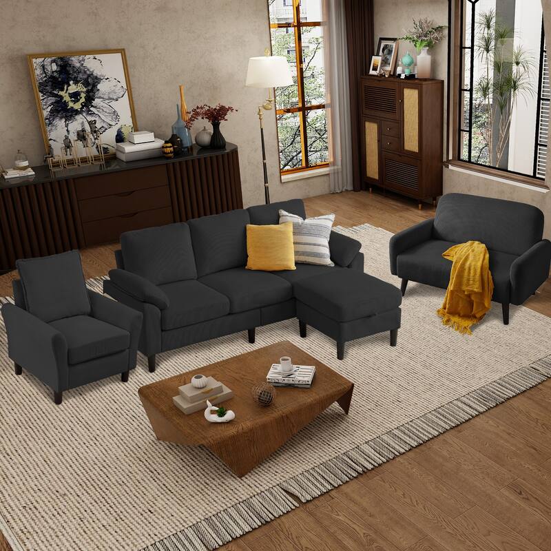 4 Pieces Corduroy Living Room Sets with Sofa, Ottoman and Loveseat