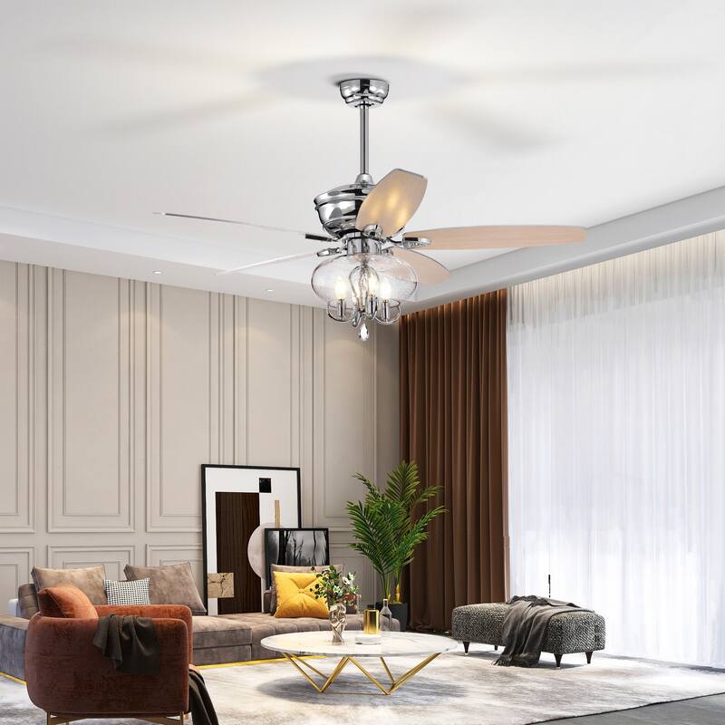 52" Crystal Chandelier Fan with Remote, Classic, Glam, Traditional, Chrome