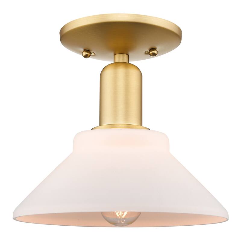 Innovations Lighting Endless Possibilities Arcadia - Orwell - 1 Light 8" Semi-Flush Mount - Satin Gold/Matte White