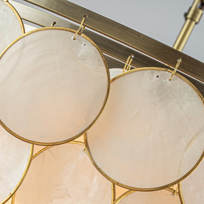 6-Light 24'' Wide Modern Coastal Aged Bronze Natural Capiz Shell Tiered Chandelier Vintage Glam Pendant For Living Room - W24''