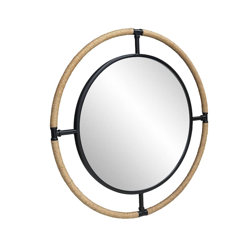 Coastal Rope & Iron Round Wall Mirror Hanging Decor for Living Room - 32"X32"