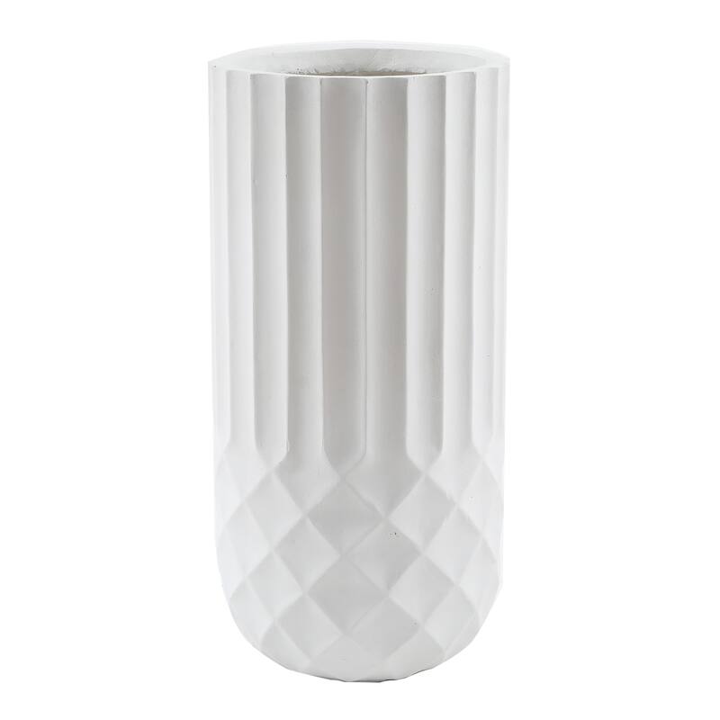 Handmade White Geometric Pattern Fiber Stone Round Tall Pot Planters