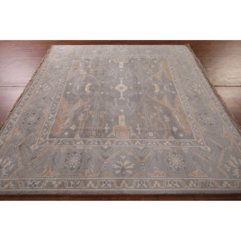 All-Over Gray Oushak Indian Square Area Rug Handmade Wool Carpet - 8'0"x 7'8"
