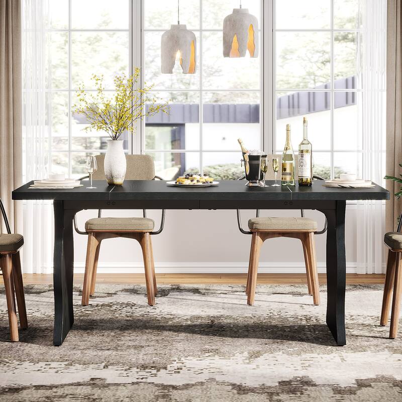 Modern Dining Table, 63" Rectangular Kitchen Table Black Dinner Table