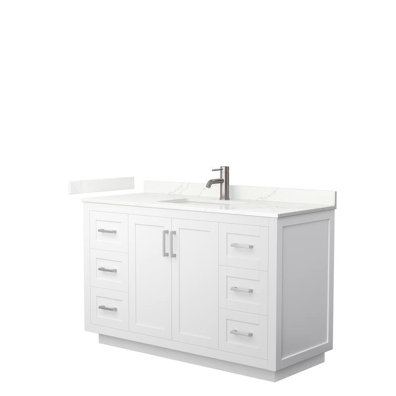 Miranda 54-inch Single Vanity, Quartz Top - White, Nickel Trim, Giotto Quartz Top