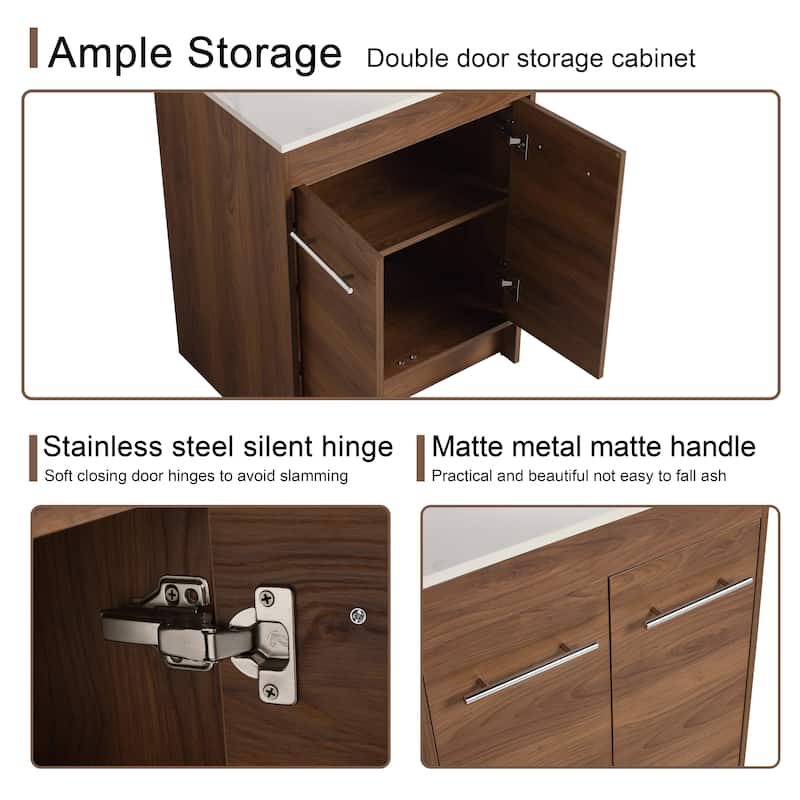 Malwee 24"/36"/48"/60" FreeStanding Bathroom Vanity, Floor Stand Bathroom Vanity with Ceramic Sink,Soft Close Door and Shelf