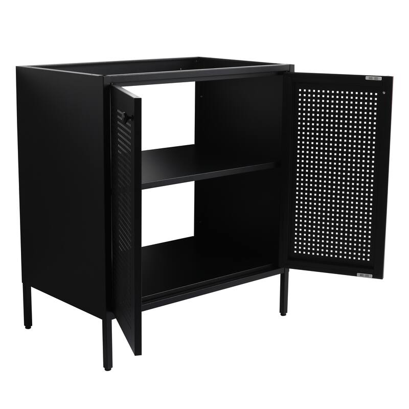 30 Inch Freestanding Bathroom Vanity Base with Adjustable Shelf and Punch-Hole Doors, Excluding Top Sink