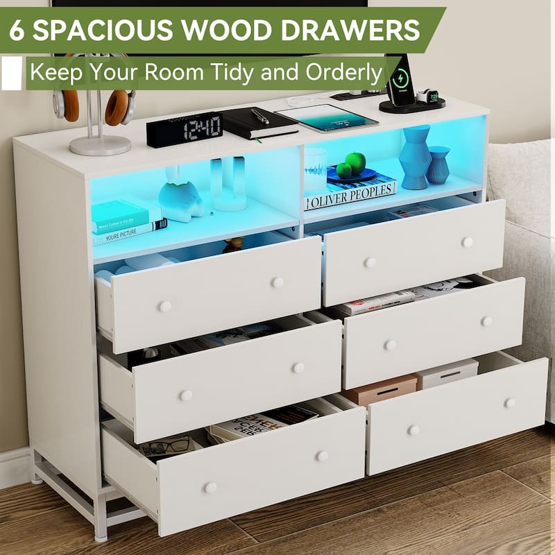 6 Drawer Dresser with LED Lights Modern Large Capacity Storage Cabinet