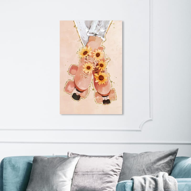 Wynwood Studio 'Blush Rollerskates' Floral and Botanical Wall Art Canvas Print Florals - Pink, Gold - 24 x 36