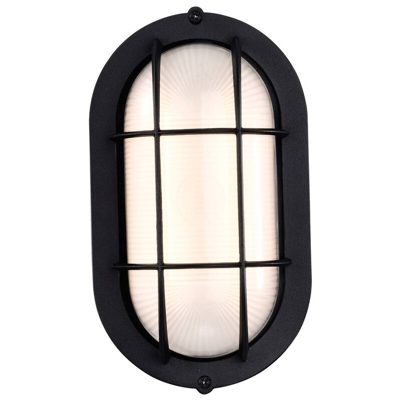 LED Small Oval Bulk Head Fixture Black Finish with White Glass