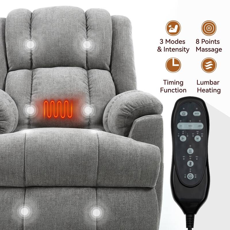 Dual Motor Power Lift Chenille Recliner Chair with Massage and Heat for Elderly People, Lazy Boy Single Sofa, Infinite Position