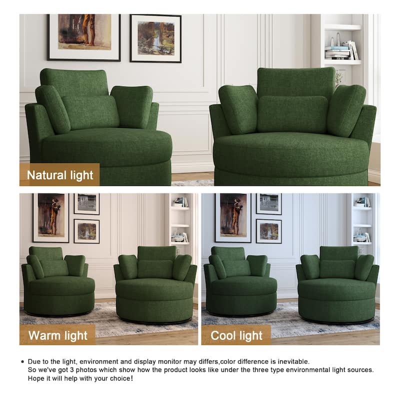 Upholstered Swivel Barrel Armchair with Storage Ottoman (Set of 2)