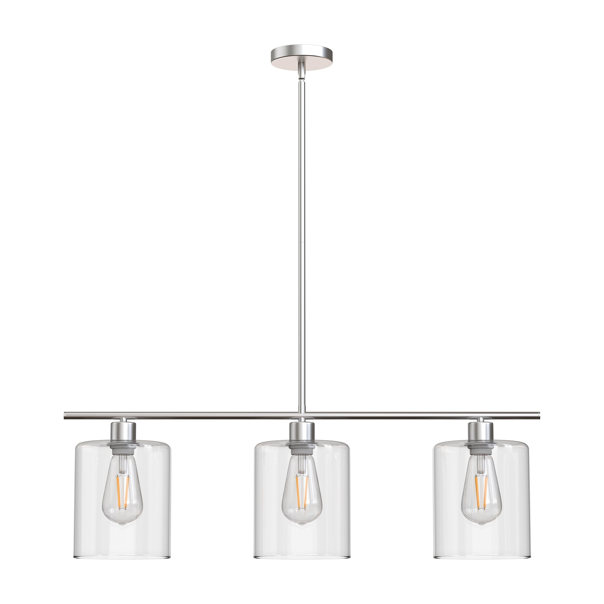 3 Light Chrome Modern Kitchen Island Light fixtures Linear Chandelier Pendant Hanging Light with Clear Glass Shade On Sale Bed Bath Beyond 39013598