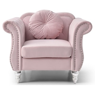 Solid Velvet Accent Chair with Round Pillow - 39" - Pink