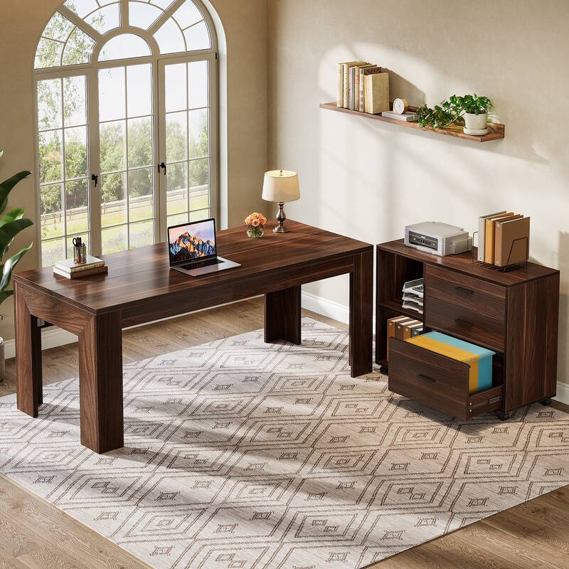 63" L Shaped Executive/Computer Desk/Table Mobile File Cabinet with Drawers/Shelves Home Office Business Furniture