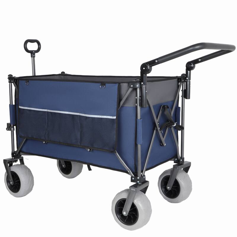 Multi-Functional Push-Pull Folding Wagon Cart with Rotating Handle & 9"x4" Beach Tires for Camping & Beach -300L XL Heavy-Duty