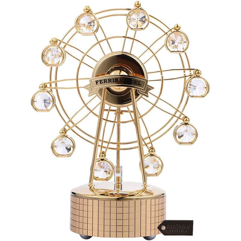Matashi Home Decorative Showpiece 24K Gold Plated Music Box with Crystal Studded Ferris Wheel FigurineIt's a Small World - Metal - Gold