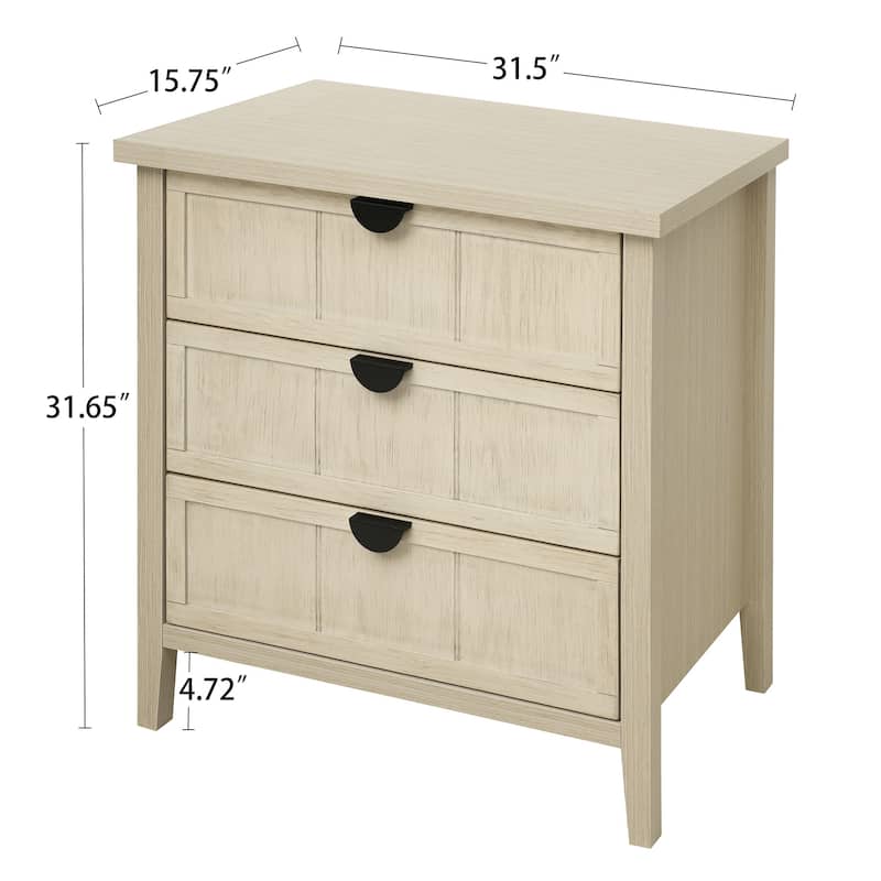 Roomfitters 3 Drawer Dresser Storage Cabinet, Modern Wooden Chest of Drawers with Metal Handles, Natural