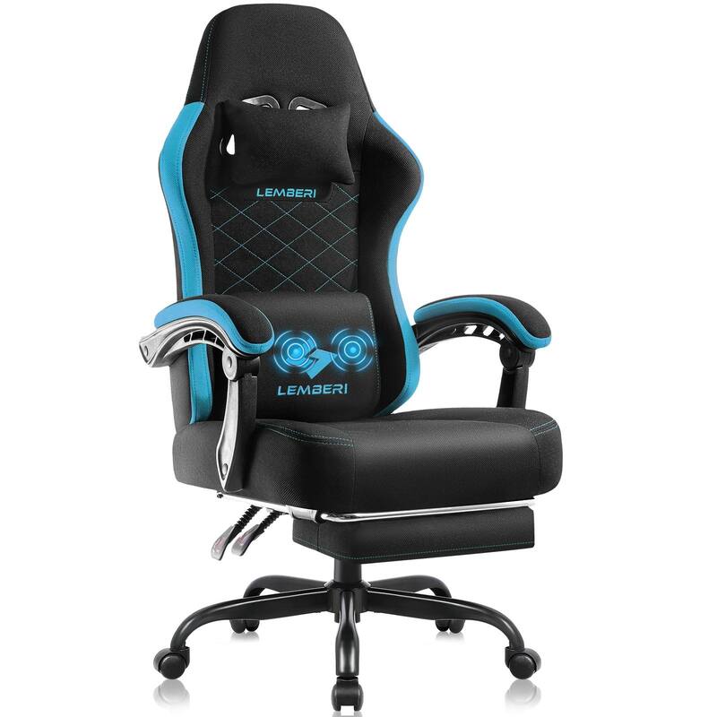 Bossin Gaming Chairs with Footrest, Big and Tall Chair 350lb Capacity, Racing Style Computer Chair with Ergonomic Lumbar Support - Blue