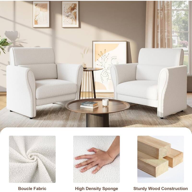 Sofa, Modern Boucle Accent Chair, Plush Upholstered Armchair, Comfortable Lounge Chair