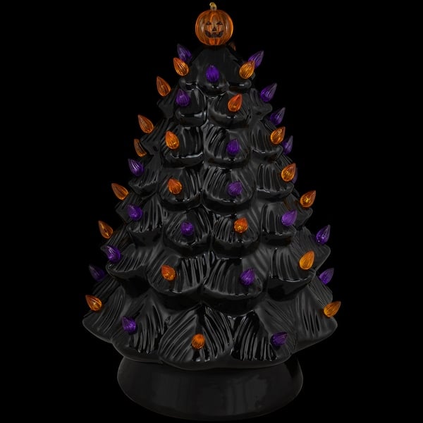 slide 2 of 7, LED Lighted Ceramic Halloween Tree with Pumpkin - 14.75" - Black