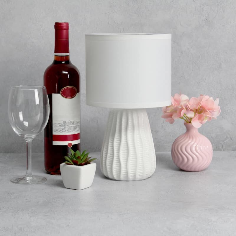 Texture Ceramic Table Desk Lamp with Drum Shade - 11" - White