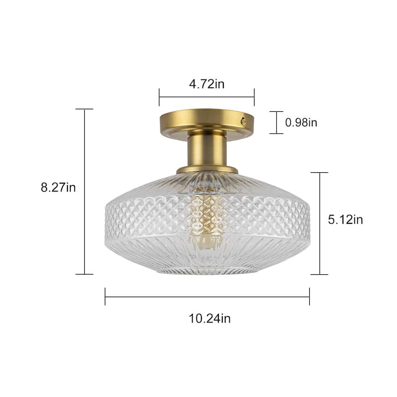10'' Mid-Century Textured Glass Semi Flush Mount