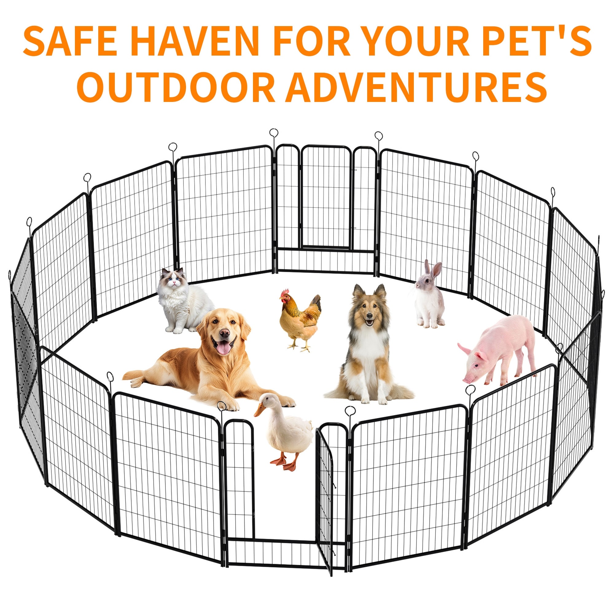 16-Piece 40-in Metal Dog Playpen Rust-Resistant Locking Gate