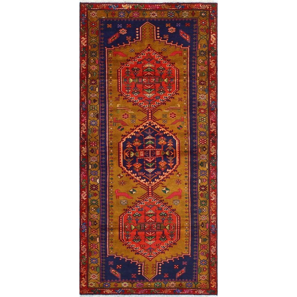 Fine Vintage Distressed Arlen Gold/Navy Runner - 4'4" x 9'5"