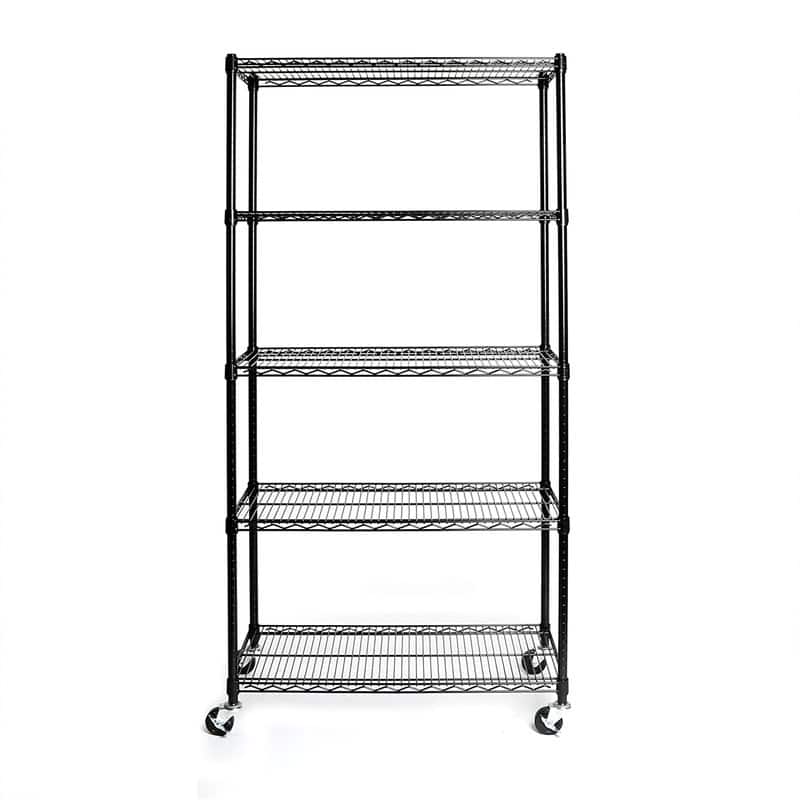 5-Tier Wire Shelving Rack 35.43" x 17.72" x 70.87" Includes Wheels NSF Black
