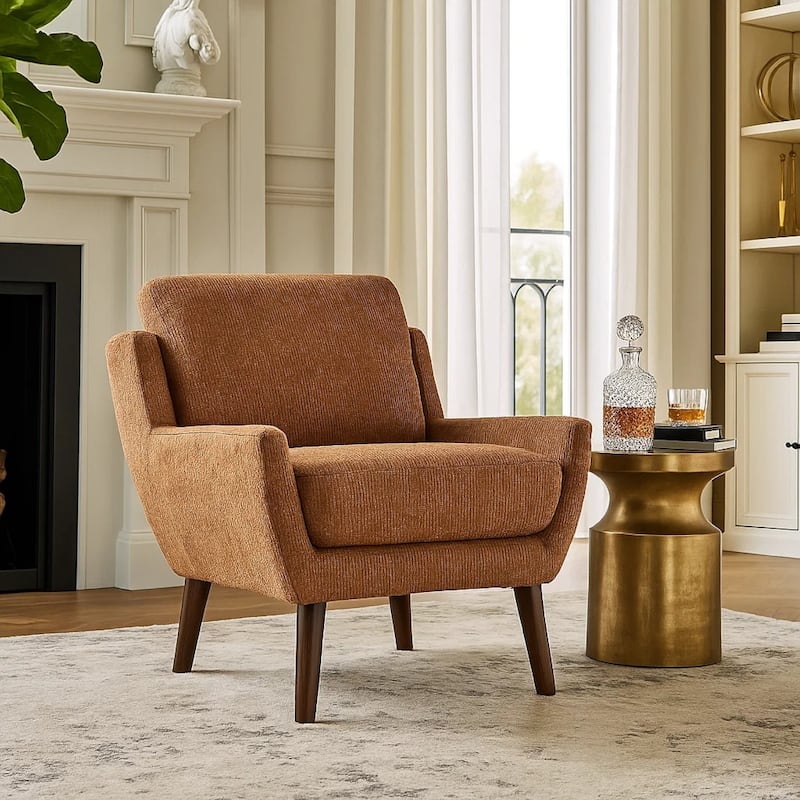 Veny Accent Armchair, Burnt Orange Chenille, Solid Wood Angled Legs