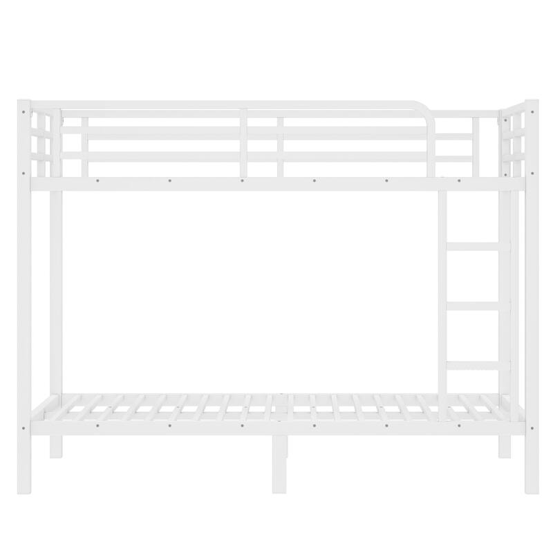 Classic Metal Bunk Bed Frame with Ladder and Full Length Guardrail, Under Bed Storage, Noise Free Design