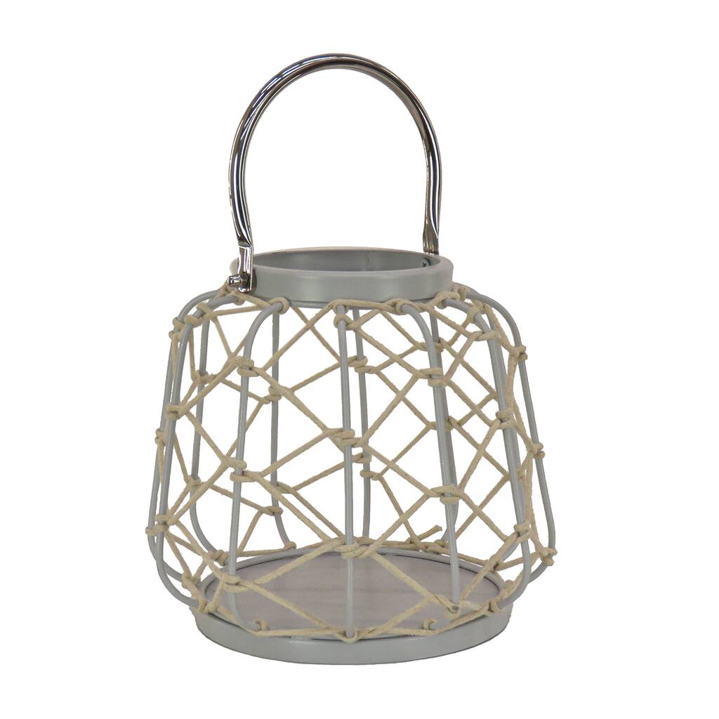 10" Candle Lantern with Rope Weave, Glacier Gray by National Tree Company - 10 in