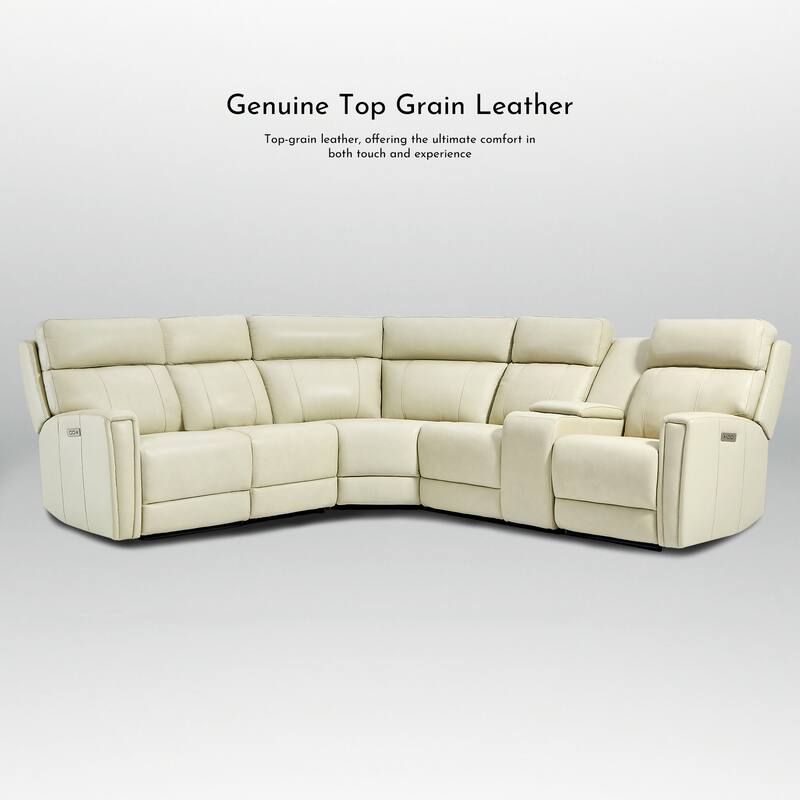 116" W L-Shaped Genuine Leather Power Reclining Sectional Sofa with Console, Ajustable Headrest, USB PortS, 1 Power Armlesschair