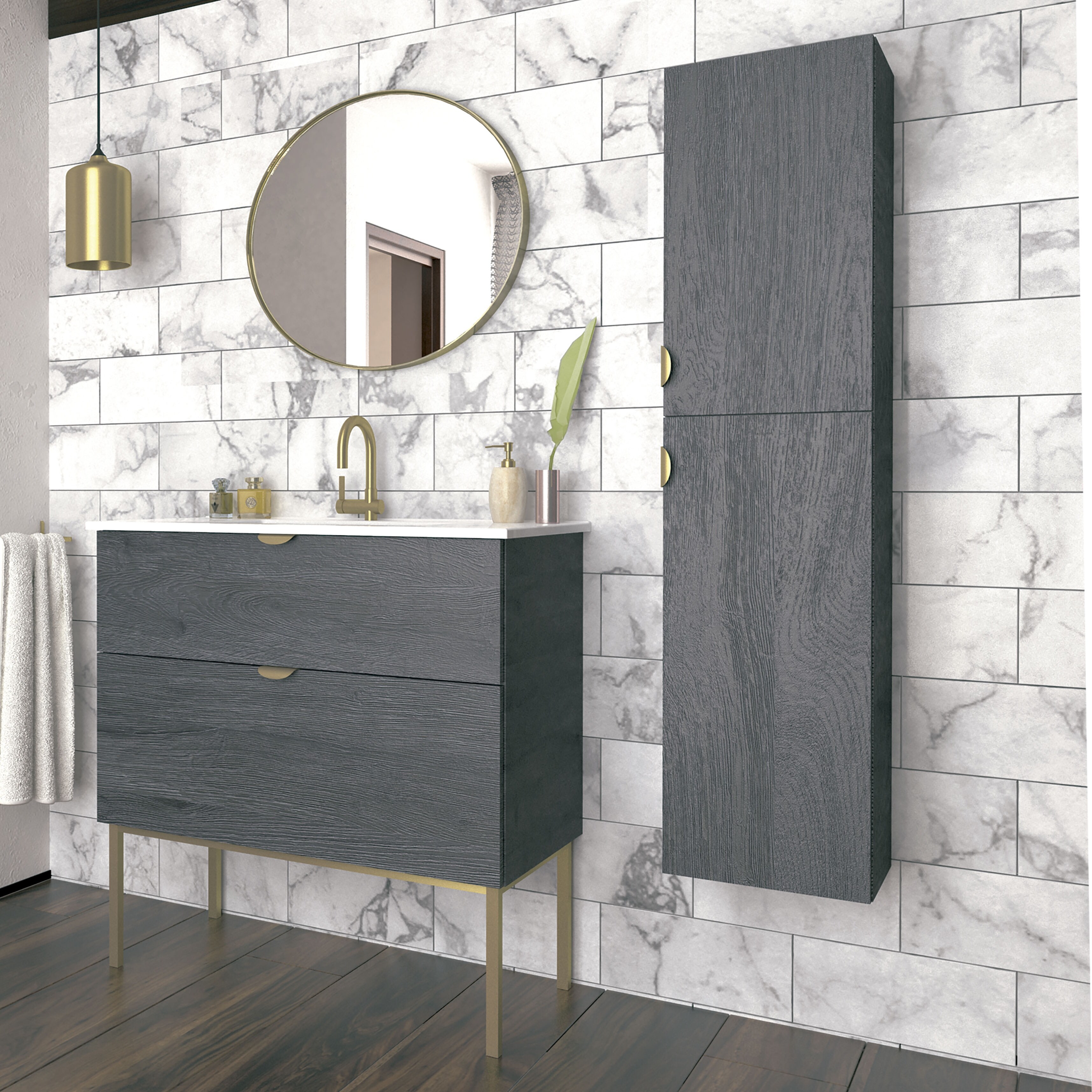 Shop 40 Modern Bathroom Vanity Smug Oak Wood Gold Handle And Legs 40 X 33 X 18 Cabinet Sink Overstock 30330317