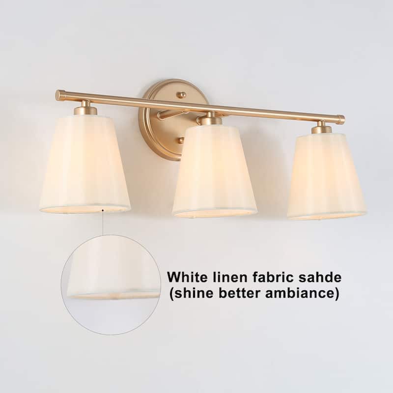 Fabrey Mid-century Modern 3-light Gold Bathroom Vanity Light Cone Beige Fabric Shade Dimmable Wall Sconces