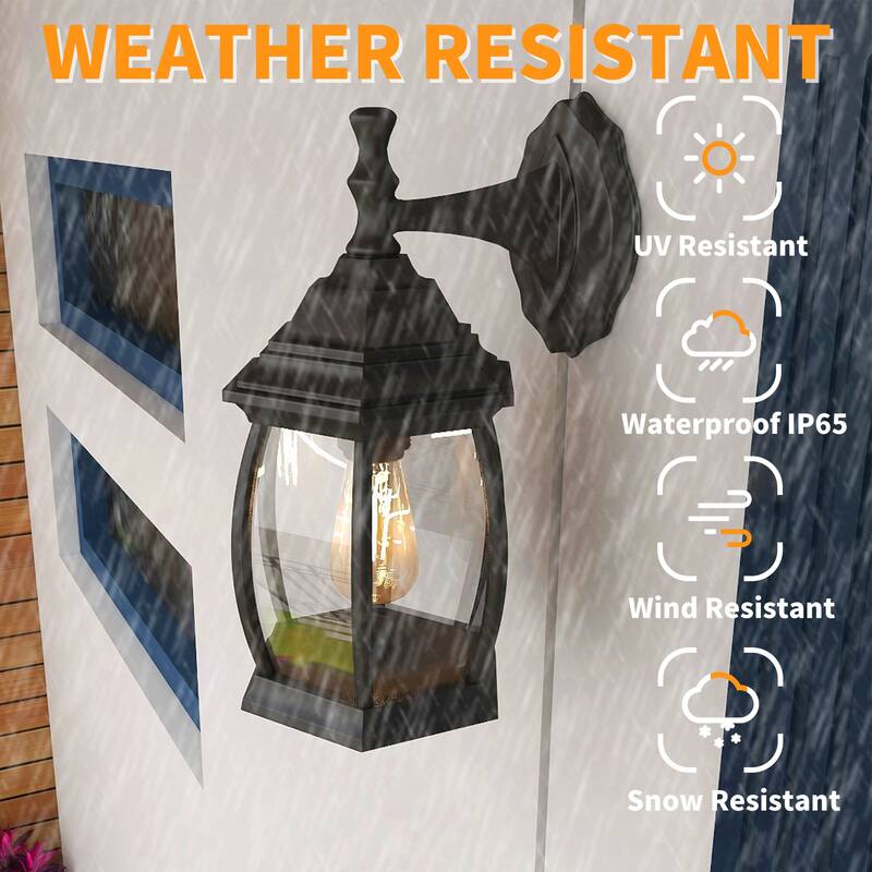 Textured Black Outdoor Wall Lartern Light Set of 2