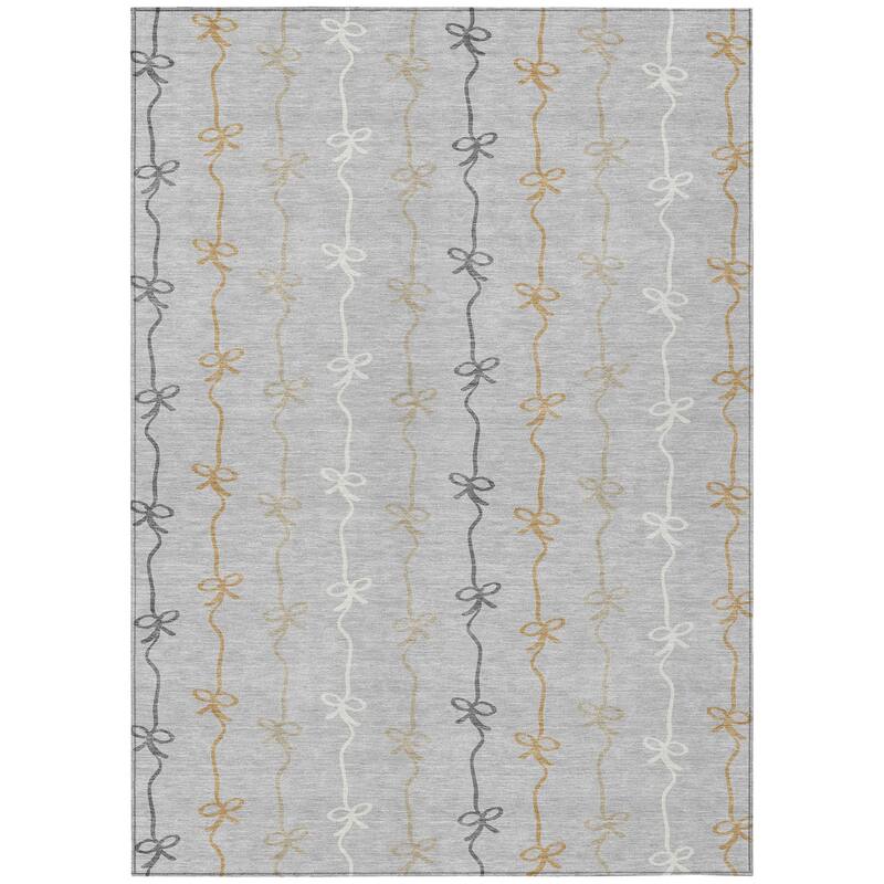 Machine Washable Indoor/ Outdoor Modern Bow Stripe Chantille Rug