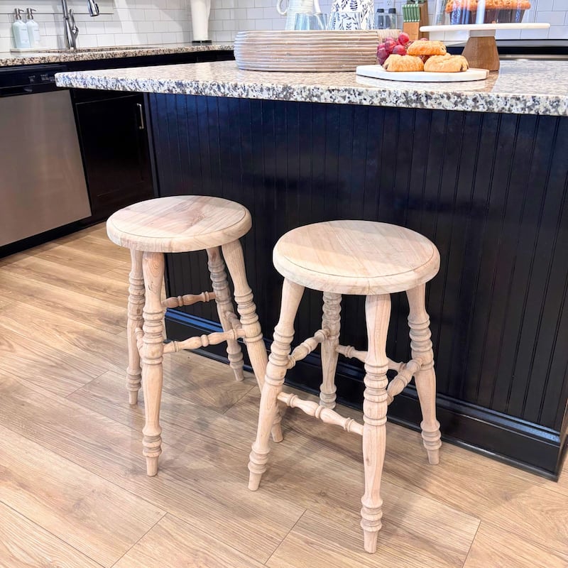 Handcrafted Natural Solid Mindi Wood Bar Stool by East at Main - Tan