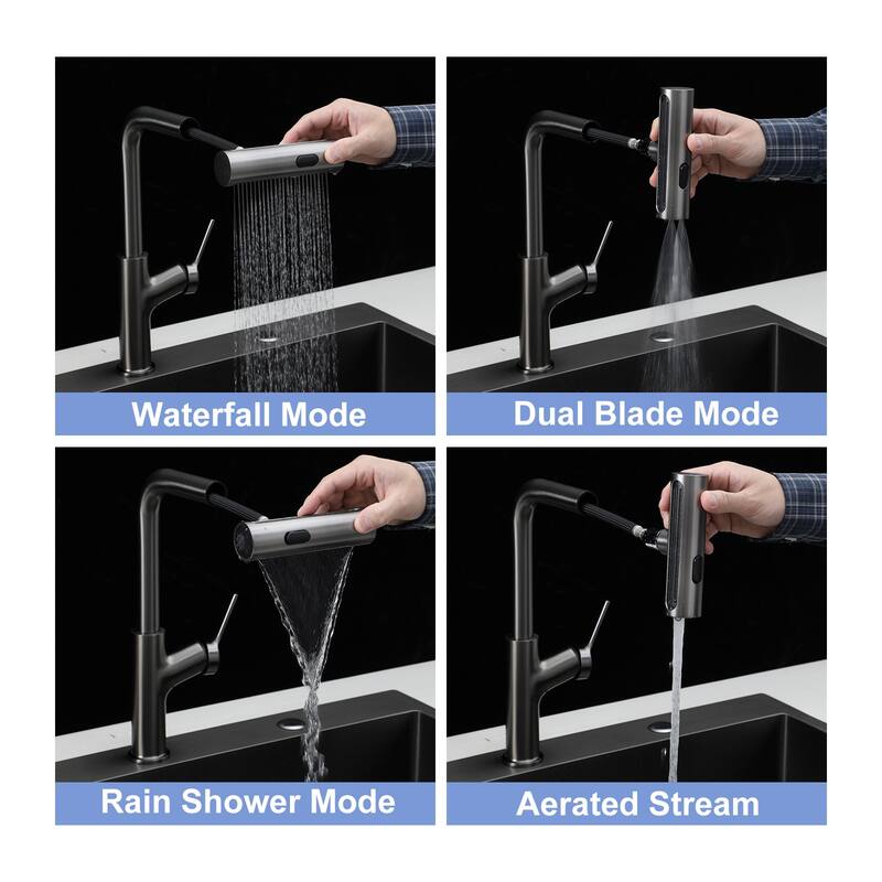 Modern & Sleek Design 360°Pull-Down Kitchen Faucet with 4 Spray Modes,