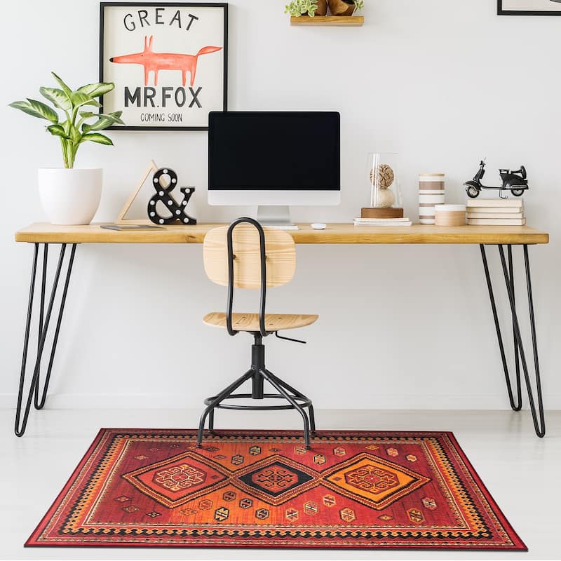 My Magic Carpet Phoenix Kilim Garnet Machine Washable Area Rug