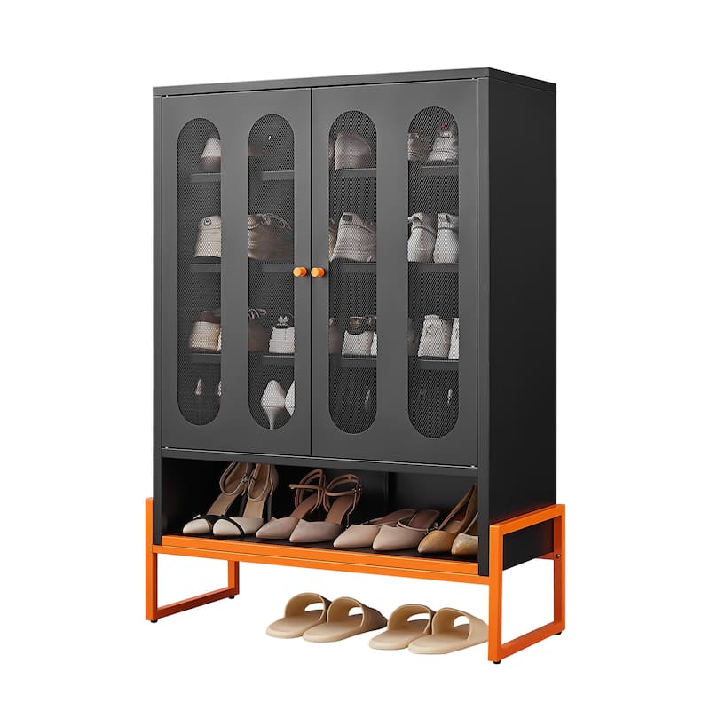 5.9"H Foot Double-Sided Door Shoe Cabinet With Movable Double-Layer Partitions And Hollow Base Moisture-Proof And Seismic Design