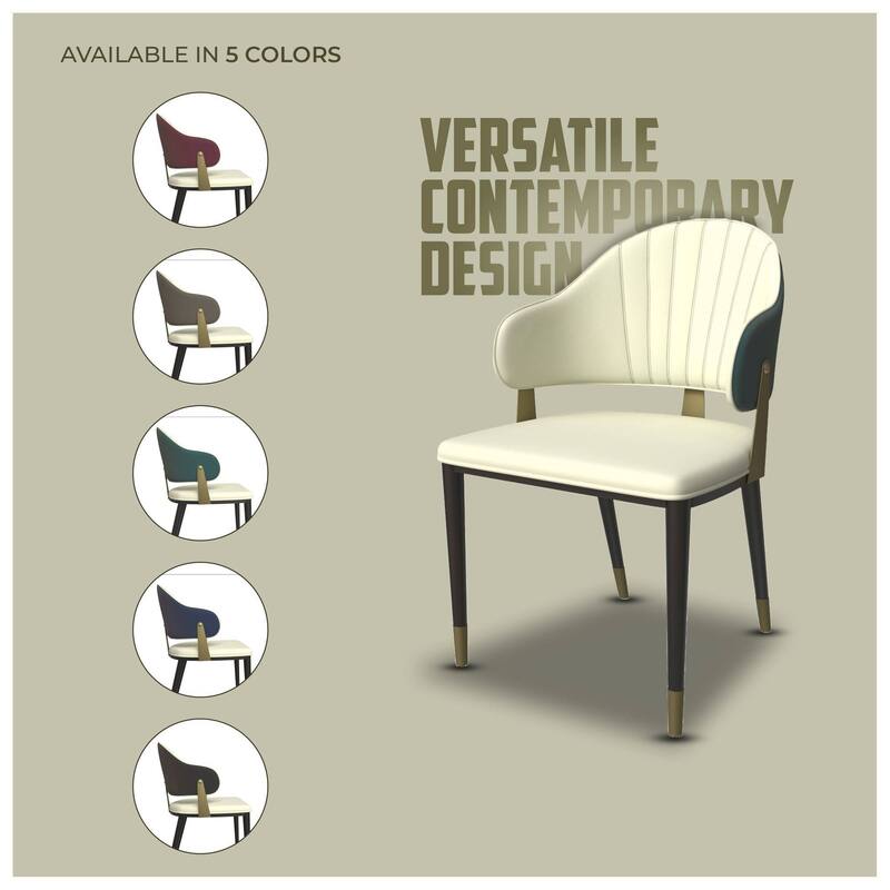 Leather Dining Chair in Iron Set of 2 with Gold Accents Design Modern Ergonomic Side Arm Chair