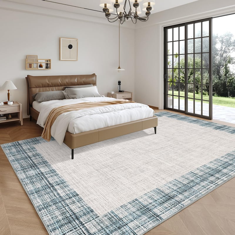 Garvee Linen Border Living Room Area Rug