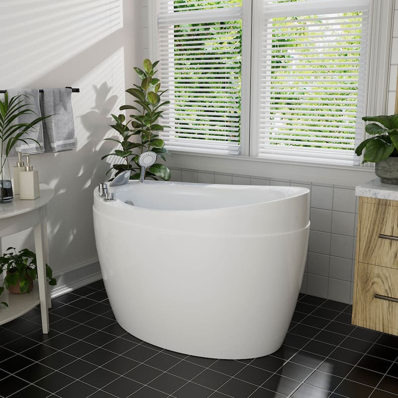 Japanese style 59 in. Acrylic Deep Soaking Freestanding Bathtub with Faucets and Integral Seat